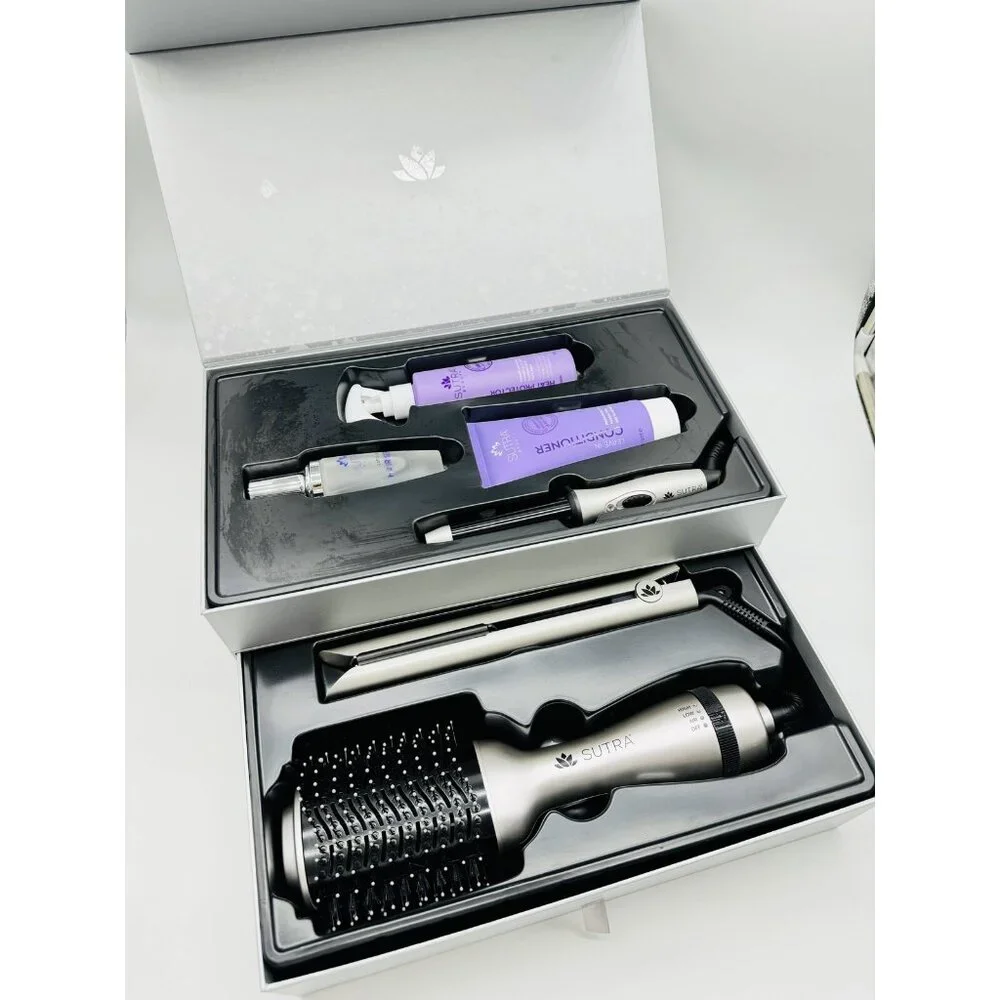 SUTRA BEAUTY 9PC blowout bundle: brush, flat iron, wand, serum, conditioner+more